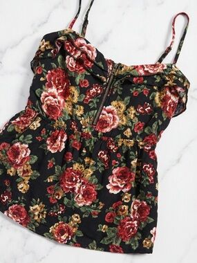 Floral Ruffle Zipper Blouse Cami – Women’s Size S